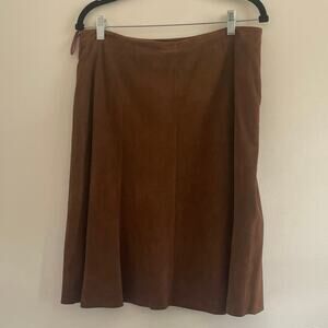 Eileen Fisher Goat Suede Midi Skirt Women’s Medium Brown Minimalist